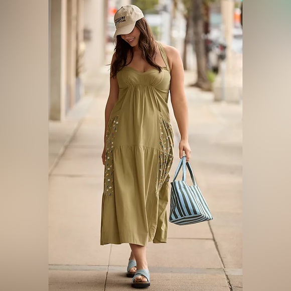 Anthropologie Dresses & Skirts - ANTHROPOLOGIE DAILY PRACTICE SWEETHEART MIDI DRESS MOSS COLOR SIZE 2X
